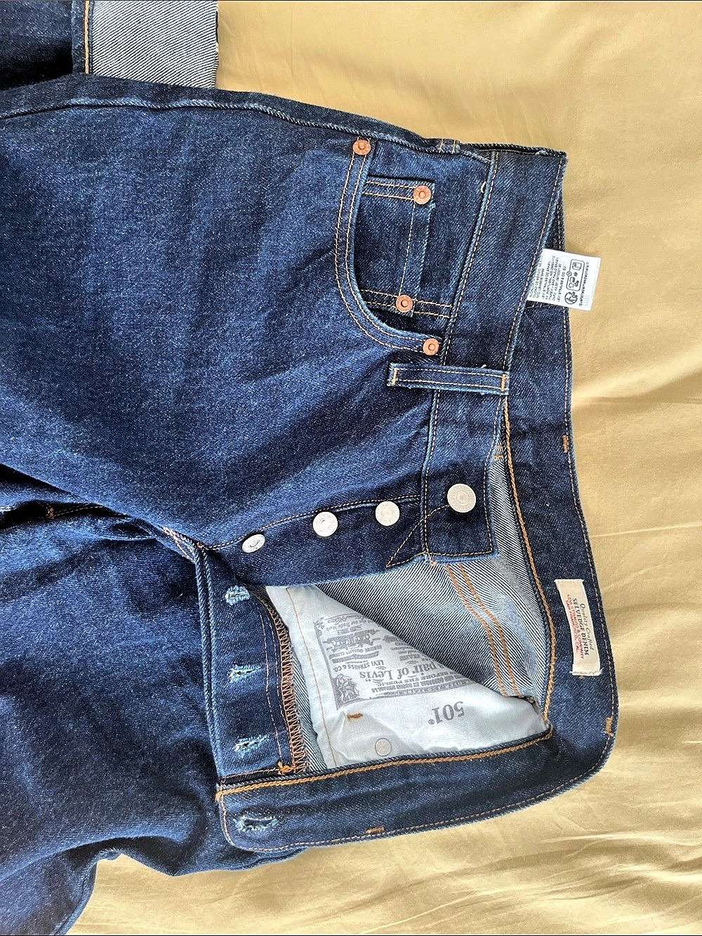 Levi's 501 Selvedge Denim Straight Leg Jeans Dark Blue